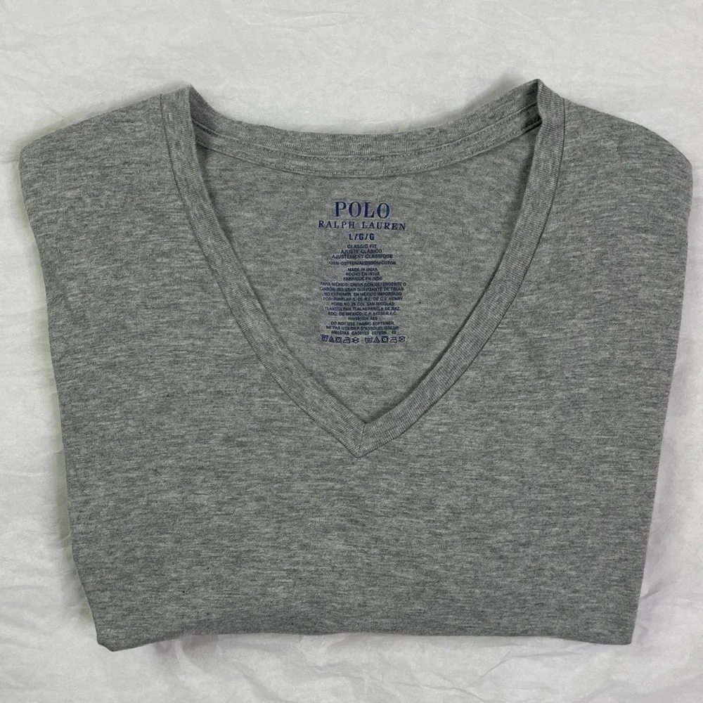Polo Ralph Lauren Classic Fit Gray Cotton V-Neck Tee Size L